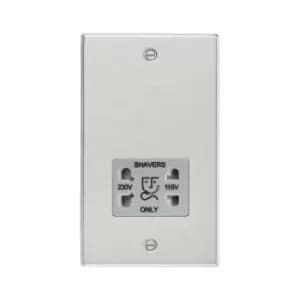 Knightsbridge 115/230V Dual Voltage Shaver Socket with Grey Insert - Square Edge Brushed Chrome
