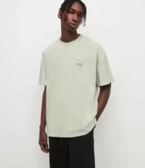 AllSaints Mens Omiri Crew T-Shirt, Washed Moss Green, Size: L