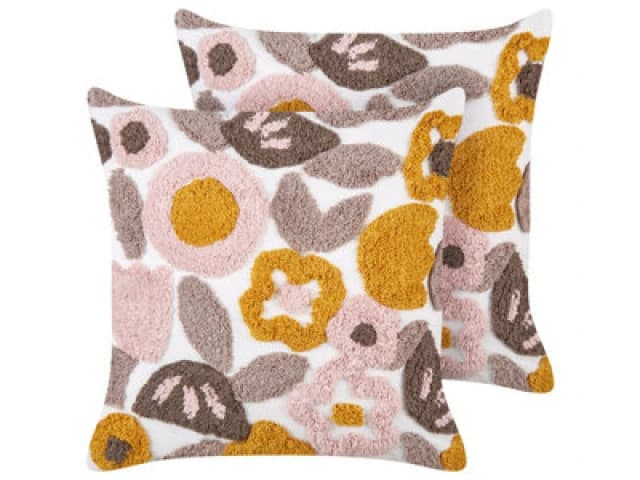 Beliani Set Of 2 Decorative Cushions Kandiaro Cotton 45 X 45cm Multicolour Floral Pattern