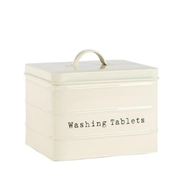 Harbour Housewares Washing Tablets Canister - Cream - Vintage Metal Home Kitchen Canister Tin Box Utility Laundry Storage