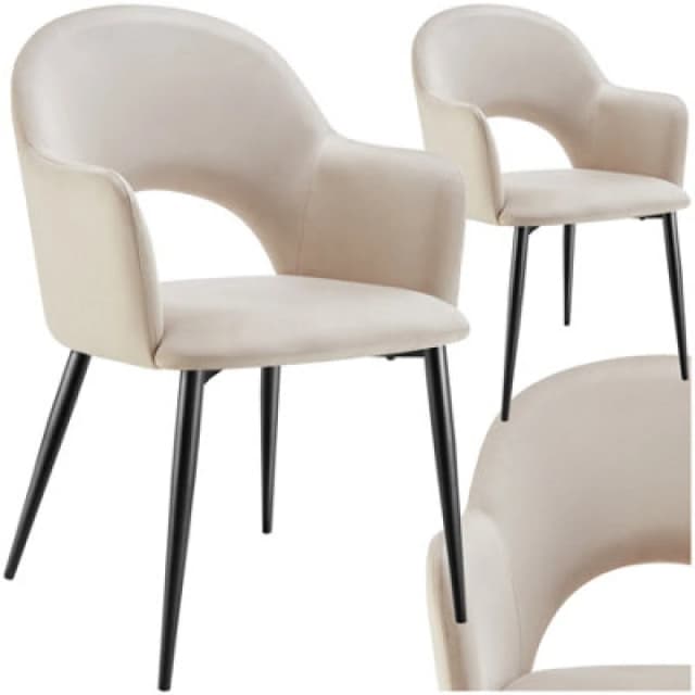 Tectake Set Of 2 Dining Chair Sasha- Padded Armchair In Velvet Look, Continuous Backrest - Cream