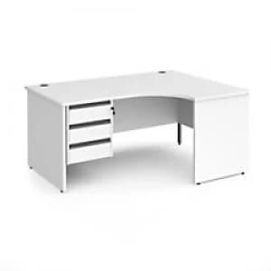 Dams International Right Hand Ergonomic Desk with 3 Lockable Drawers Pedestal and White MFC Top with Graphite Panel Ends and Silver Frame Corner Post
