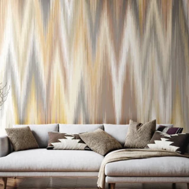 Origin Murals Ikat Zig Zag - Natural Linen Matt Smooth Paste The Wall Mural 350Cm Wide X 280Cm High