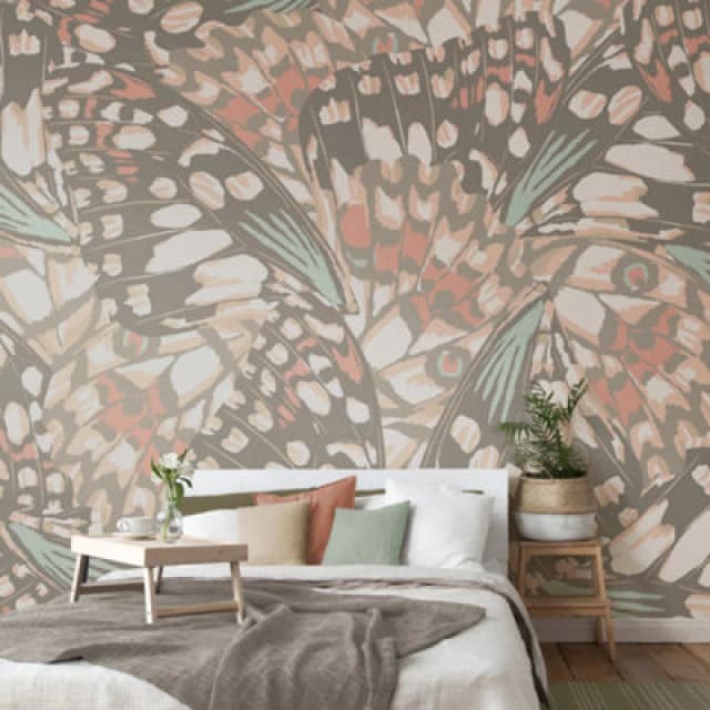 Origin Murals Butterfly Wings - Grey And Blush Pink Matt Smooth Paste The Wall Mural 350Cm Wide X 280Cm High