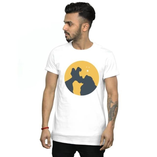 Disney Men Lady And The Tramp Moonlight Kiss T-Shirt in White Size: Small White S Male 5059400508574