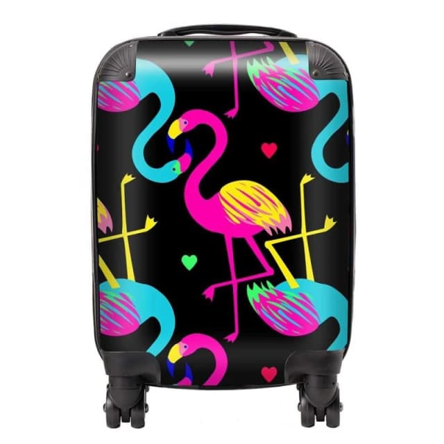 Warren Reed - Designer Vivid Flamingo Pattern Suitcase in Black Size: Large Black Unisex Large