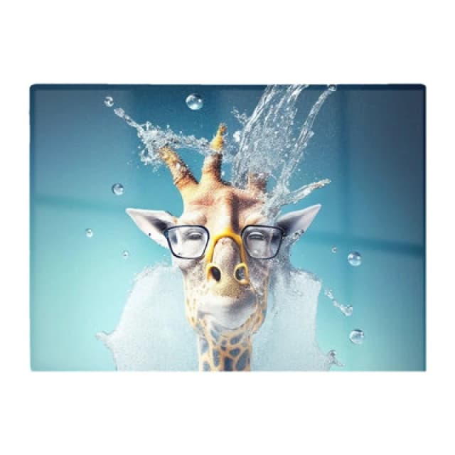 Warren Reed Designer Giraffe With Glasses Splashart Glass Chopping Board