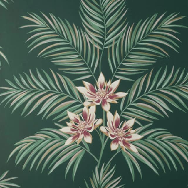 Fine Decor Fine Decor Bali Floral Leaves Dark Green Wallpaper Botanical Flowers Modern