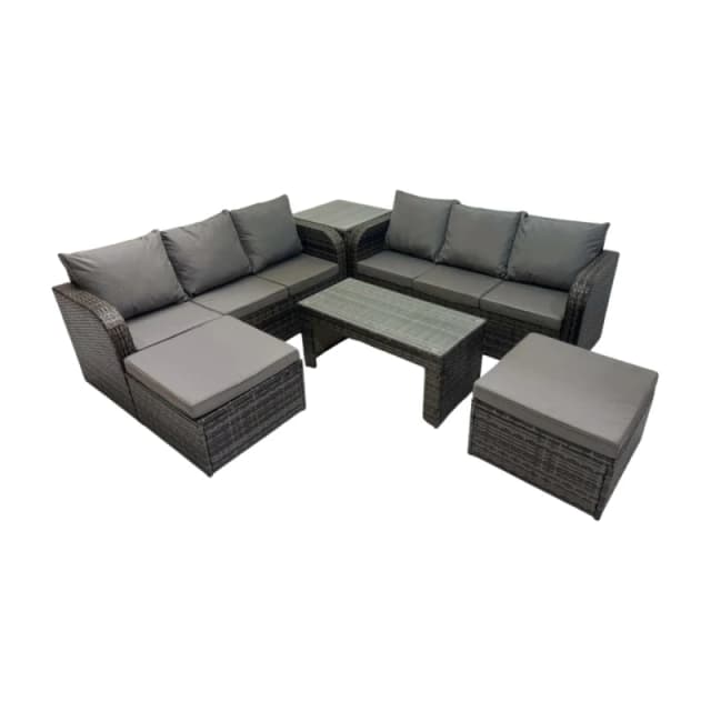 Fimous 3 Seater Sofa Coffee Table with 2 Big Footstools Side Table Dark Grey Dark Grey Unisex