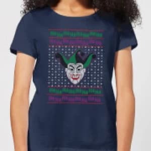 DC Joker Knit Womens Christmas T-Shirt - Navy - L