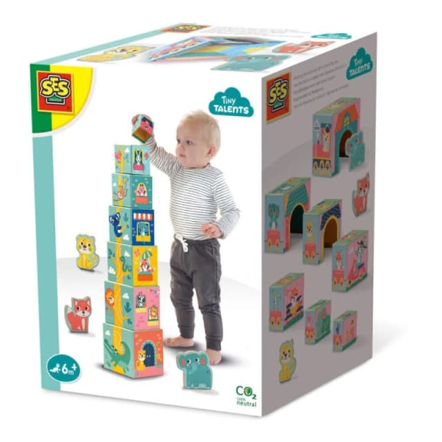 SES Creative Tiny Talents Stacking Blocks Tower with Animal Figures Multi unisex
