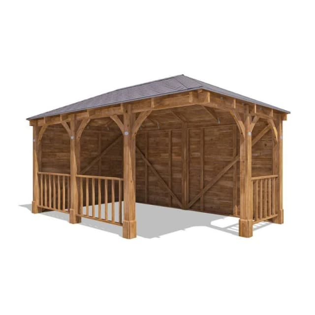 Dunster House Corner Gazebo Garden Shelter Canopy Wooden Roof Shingles 5M X 3M Leviathan