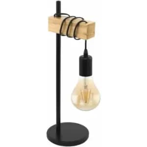 Loops - Table Lamp Desk Hangman Light Black Steel & Wood Arm 1 x 10W E27 Bulb