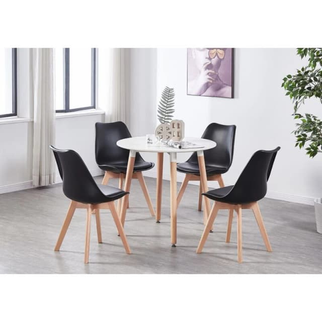 Life Interiors Life Interiors 5PCs Dining Set - a Round Dining Table & Set of 4 Lorenzo Tulip chairs with Padded Seat in Black One Size Unisex 5