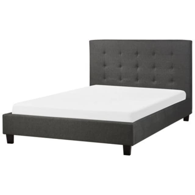 Beliani Bed Fabric La Rochelle 140 X 200 Cm (Eu Double) Dark Grey