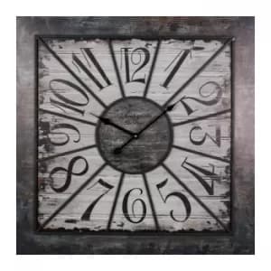 HOMETIME Square Industrial Wood and Metal Wall Clock 70cm