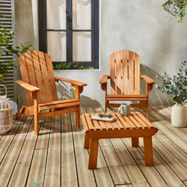 sweeek Pair Of Wooden Deck Chairs With Footrests Light Brown