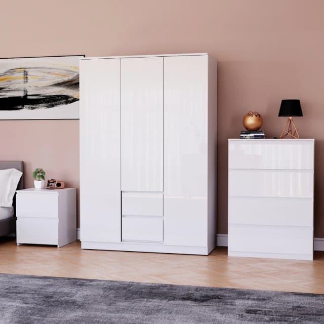 Lassic Vida Designs Glinton Gloss 3 Piece Bedroom Set 7 White unisex 3 Piece