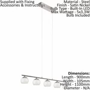 Pendant Light Satin Nickel Amber White Glass Satin Glass Shade Bulb LED 5x3.3W