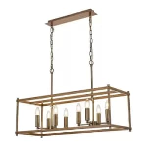 Luminosa Lighting - Luminosa Catskill Linear Ceiling Pendant, 8 Light E14, Medium Oak, Antique Brass