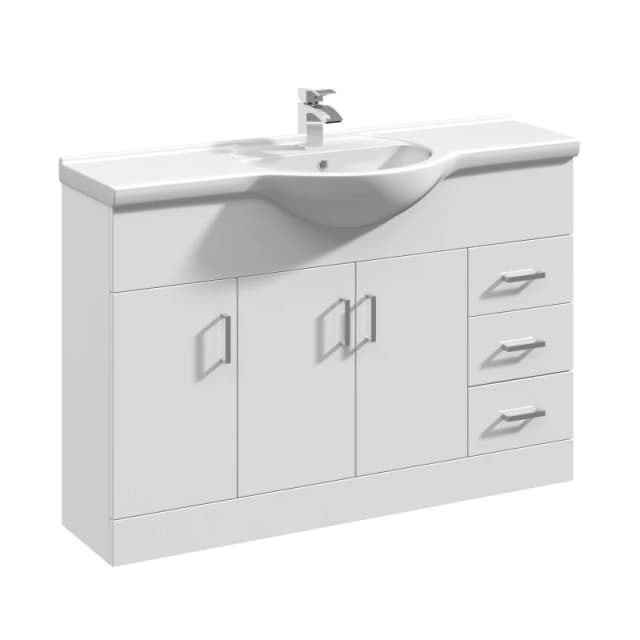 Balterley 3 Door 3 Drawer Vanity Unit with Round Basin Gloss White 1200mm White