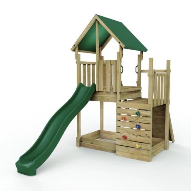 Rebo Wooden Climbing Frame with Play Tower and Slide - M3 Ramp Brown