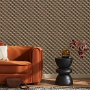 Sublime - Vintage Geometrics Brown Wallpaper - White