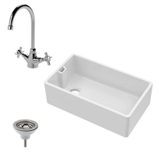 Balterley Fireclay Belfast Sink Overflow Sink Mixer Tap Waste 795mm White