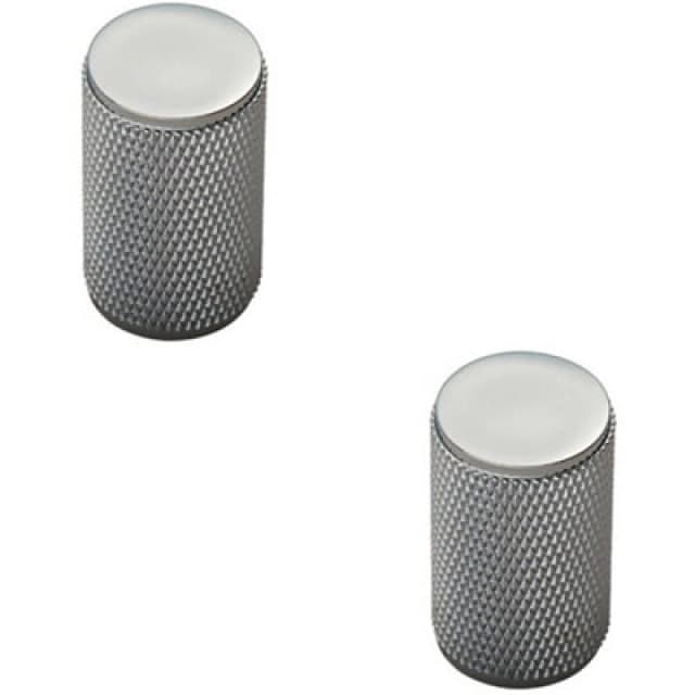 Loops 2x Knurled Cylindrical Cupboard Door Knob 18mm Dia Chrome Cabinet Handle Multi unisex