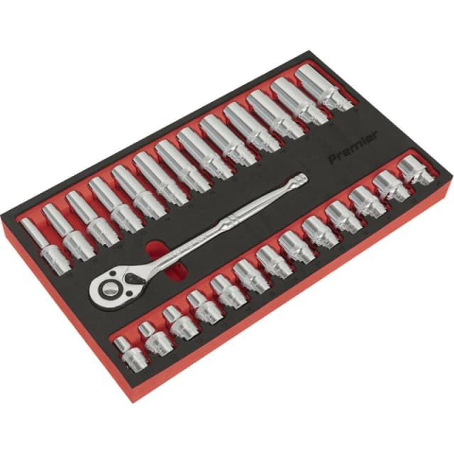 Loops 27 PACK DEEP Socket Set - 1/2" Metric Square Drive 6 Point & Ratchet Handle Multi