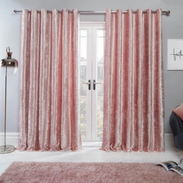 OHS OHS Ready Made Eyelet Crushed Velvet Curtains, Blush in Light Pink Size: 167cm width x 228cm drop Light Pink 167cm width x 228cm drop Unisex 502