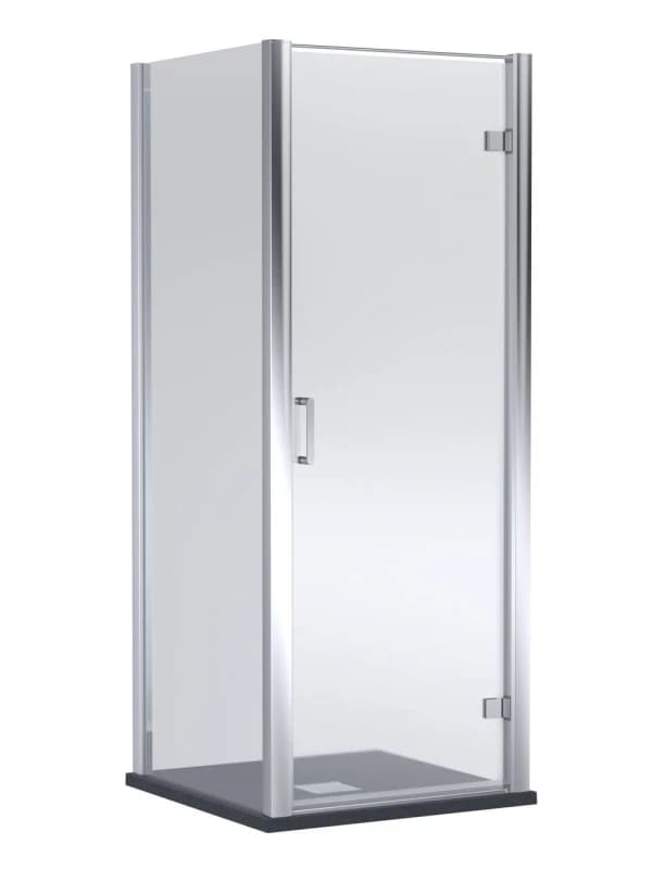 Balterley Hinged Shower Door & Slimline Tray: 900x900mm Chrome/Black in Silver Silver Unisex