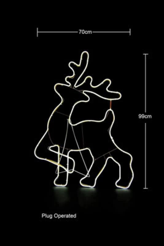 Shatchi Walking Reindeer Neon Effect Rope Light Silhouette Double Side 90 Cool White Leds Christmas Outdoor
