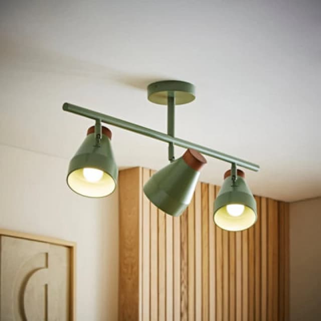 ValueLights ValueLights Parker Gloss with Walnut Wood Dome Lamp Shade 3 Way Bar Ceiling Light in Pale Green Pale Green One Size Unisex 5016529273059