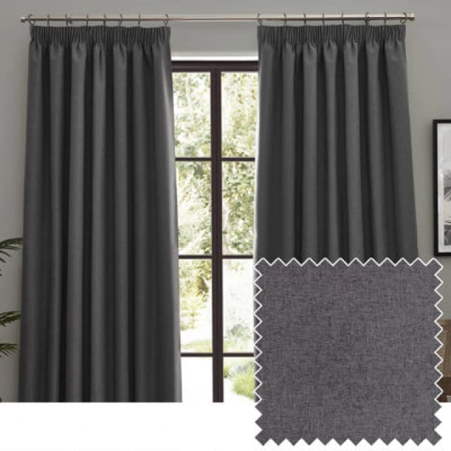 Furn Furn Dawn Blackout Pencil Pleat Curtain Pair in Charcoal Size: 229cm width x 229cm drop Charcoal 229cm width x 229cm drop Unisex 5025532819697