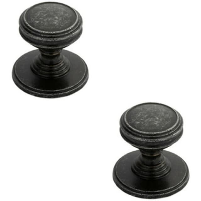 Loops 2x Ringed Tiered Cupboard Door Knob 25mm Diameter Pewter Cabinet Handle Multi unisex