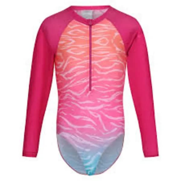 Regatta Girls Long Sleeve Swimming Suit 9-10 Years - Chest 69-73cm (Height 135-140cm) Flamingo Pink/Satsuma Ombre RKM039G-K3L-9