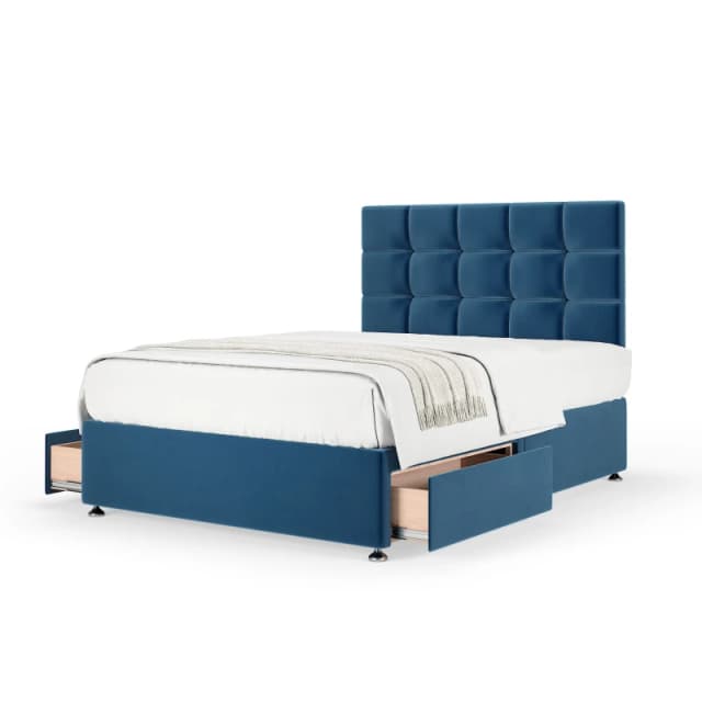 Bedmaster Bedmaster Plush Velvet 2 Drawer Divan Base And Square Headboard in Blue Size: Super King Blue Super King Unisex 7867870754753