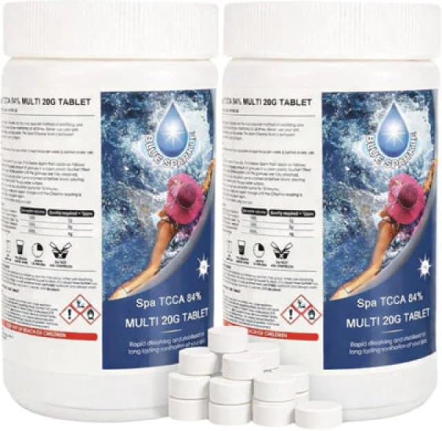 MSpa Blue Sparkle 2Kg Multifunction Chlorine Tablets 4In1 Dispenser Tablets Sanitiser, Stabiliser, Algaecide And Clarifier For Hot Tubs