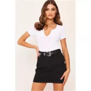 I Saw It First White Knotch Front Short Sleeve Rib Bodysuit - White