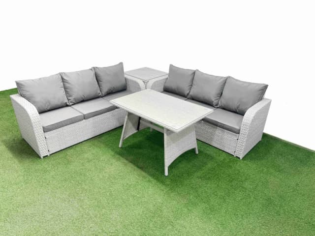 Fimous Rattan High Back Lounge Sofa Set with 3 Seater Sofa Side Table in Light Grey Light Grey Unisex