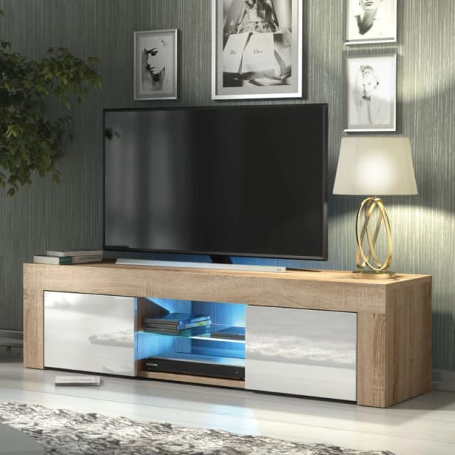Creative Furniture Loom TV Unit 130cm - A Minimalist and Sophisticated Cabinet with Gloss Doors and LED Lights Light Oak