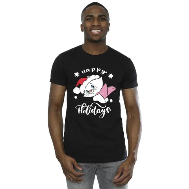 Disney Men The Aristocats Happy Holidays T-Shirt in Black Size: Small Black S Male 5063283830080