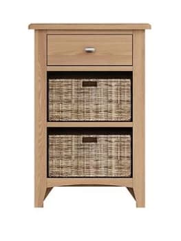 K-Interiors Bates Ready Assembled Solid Wood 1 Drawer, 2 Basket Lamp Table - Oak