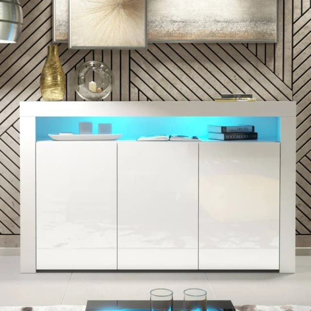 Creative Furniture Aether Sideboard 155cm - White with Gloss Doors & LED Lights White Unisex