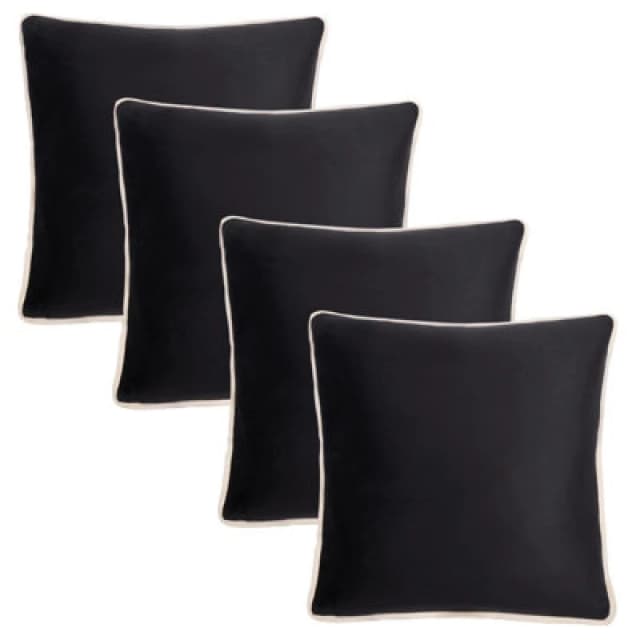 OHS OHS 4 x Piped Edge Matte Velvet Cushion Covers Home Decor Set in Black Size: 45cm x 45cm Black 45cm x 45cm Unisex 5027434217854