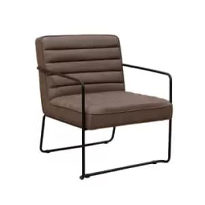 Decco ribbed lounge chair with Black metal frame - brown leather