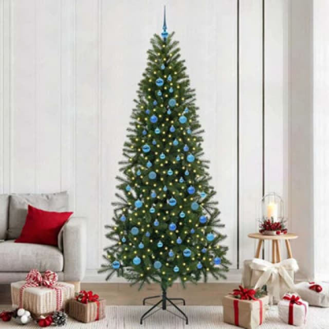 vidaXL Artificial Christmas Tree with 300 LEDs, Blue Balls Green 240cm PE and PVC, Green 3397387