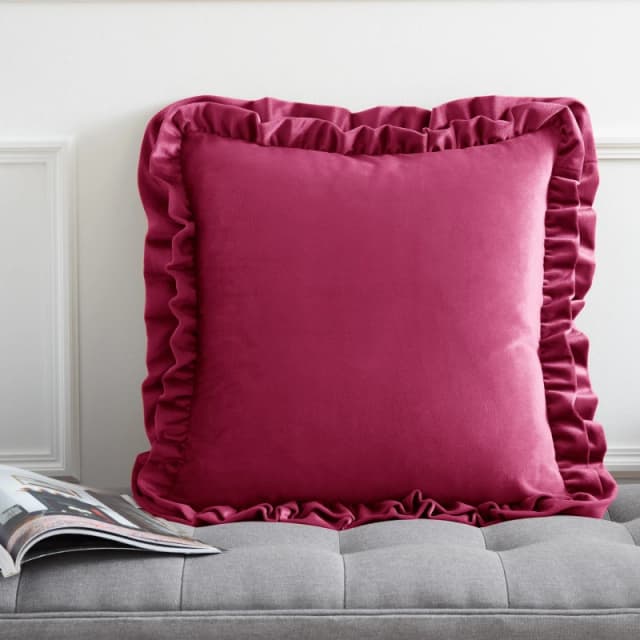Catherine Lansfield So Soft Velvet Touch Double Frill Filled Cushion 43cm x 43cm Hot Pink