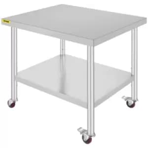 VEVOR Stainless Steel Catering Work Table 30x36 Inch Commercial Kitchen Table with 4 Wheels Commercial Food Prep Workbench with Flexible Adjustment Sh